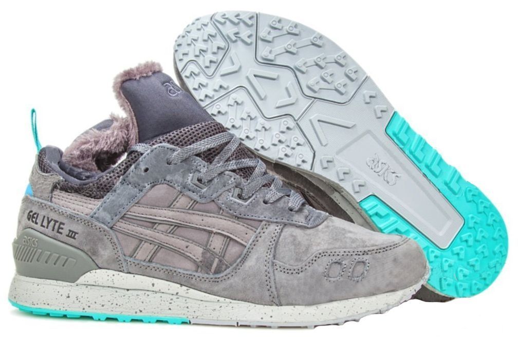 зимние Asics Gel Lyte MT с мехом серые с зеленым 40-45