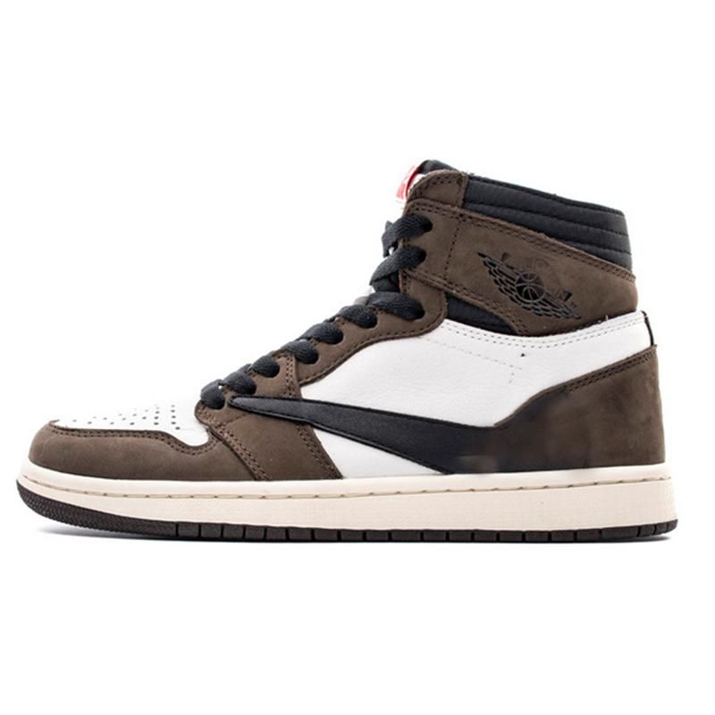 Nike Air Jordan 1 Travis Scott, коричневый с белым и черным, кожа, нубук, мужские, женские