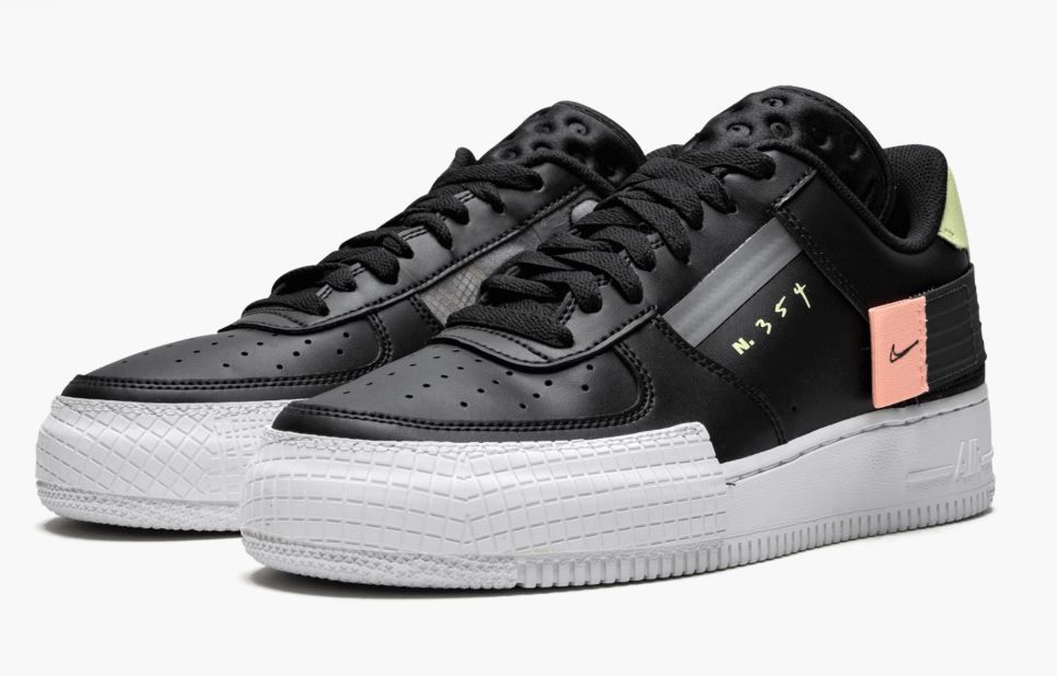 Nike Air Force 1 Type Low N. 354, черный, кожа, женские