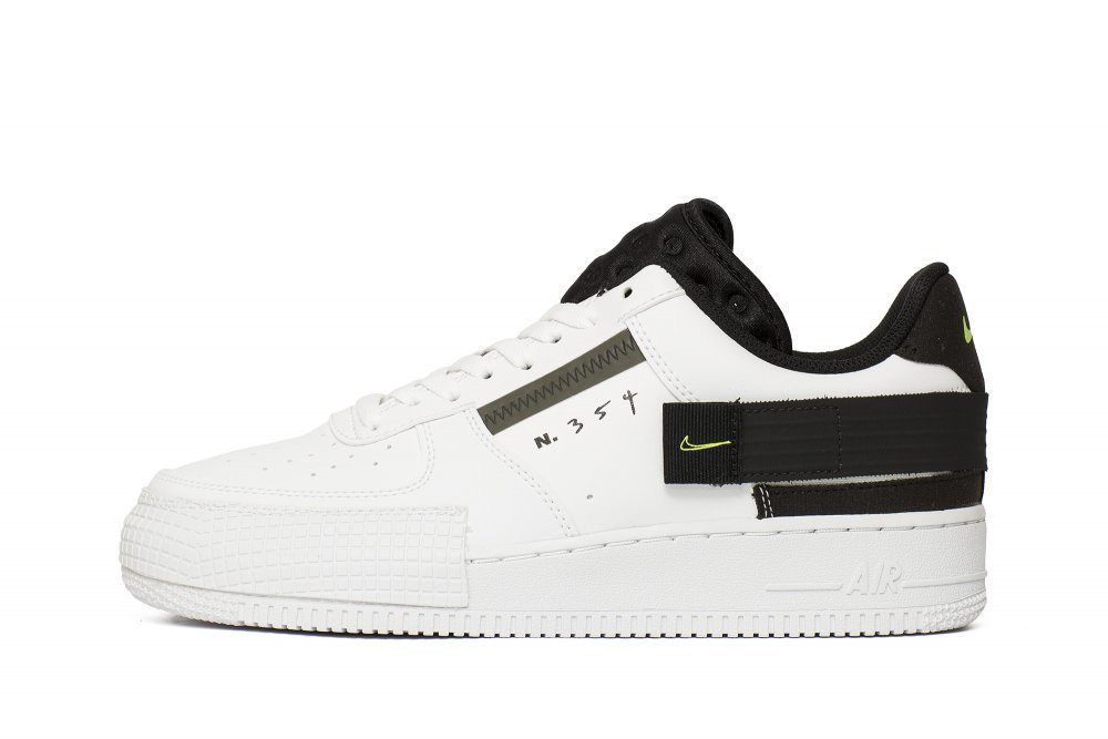Nike Air Force 1 Type Low N. 354, черный с белым, кожа, нейлон, мужские